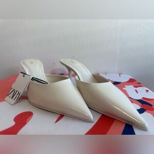 ZARA high heeled mules cream color size 10 NWT